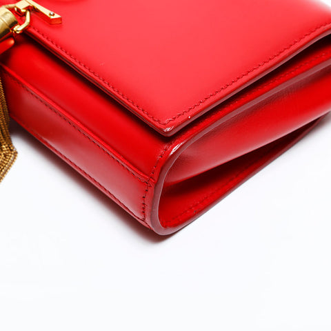 YVES SAINT LAURENT Kate Leather Fringe Chain Shoulder Bag Red WS20123