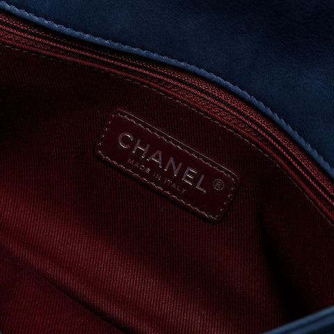CHANEL 18th Leather Flap Gunmetal Chain 2013-2015 Shoulder Bag Navy WS20125