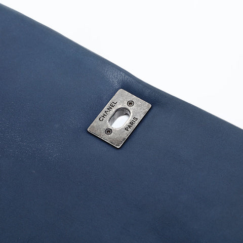 CHANEL 18th Leather Flap Gunmetal Chain 2013-2015 Shoulder Bag Navy WS20125