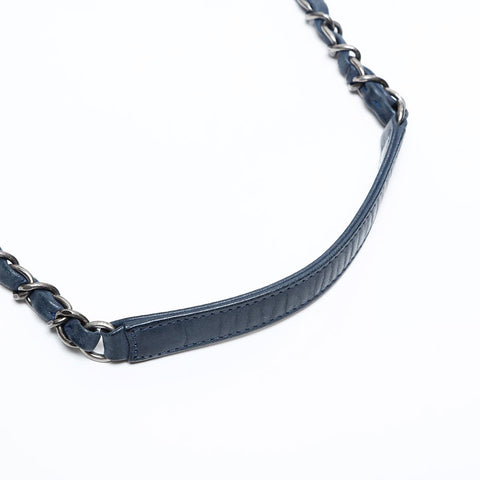 CHANEL 18th Leather Flap Gunmetal Chain 2013-2015 Shoulder Bag Navy WS20125