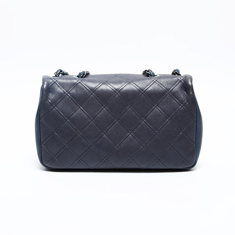 CHANEL 18th Leather Flap Gunmetal Chain 2013-2015 Shoulder Bag Navy WS20125