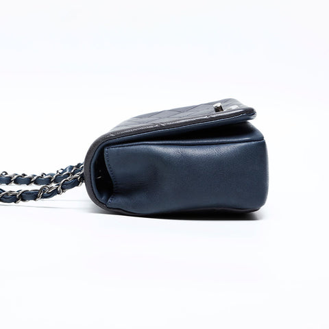 CHANEL 18th Leather Flap Gunmetal Chain 2013-2015 Shoulder Bag Navy WS20125