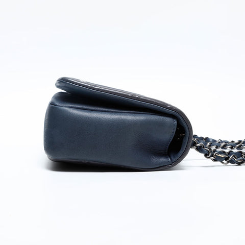 CHANEL 18th Leather Flap Gunmetal Chain 2013-2015 Shoulder Bag Navy WS20125