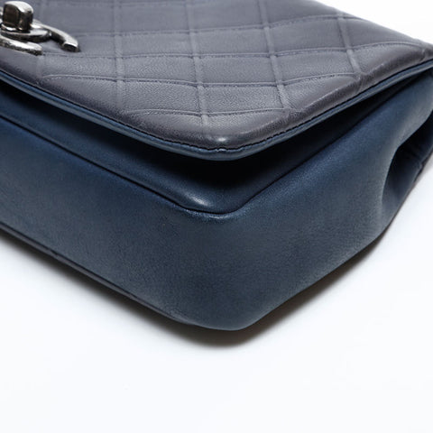 CHANEL 18th Leather Flap Gunmetal Chain 2013-2015 Shoulder Bag Navy WS20125