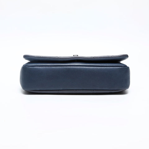 CHANEL 18th Leather Flap Gunmetal Chain 2013-2015 Shoulder Bag Navy WS20125