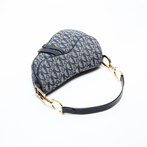Christian Dior Oblique canvas saddlebag Shoulder Bag Navy WS20129