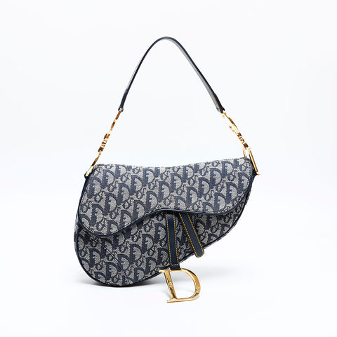 Christian Dior Oblique canvas saddlebag Shoulder Bag Navy WS20129