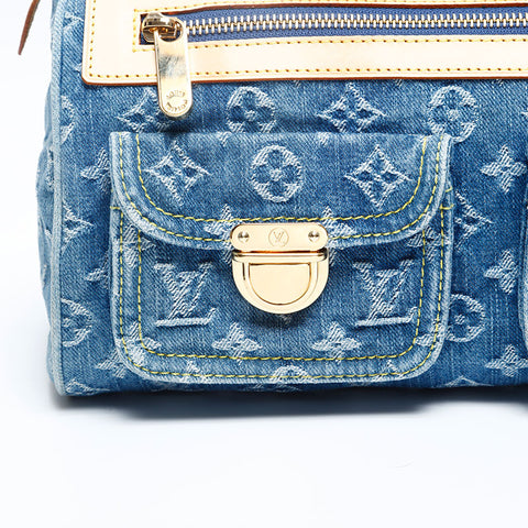 LOUIS VUITTON 2005 Monogram Denim Neo Speedy Handbag Navy WS20143