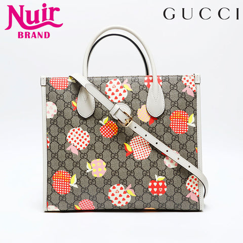 GUCCI Apple Pattern 2way GG Supreme Tote Bag Brown WS20150