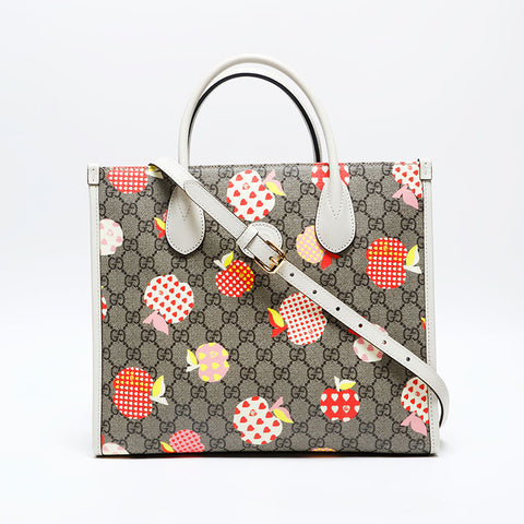 GUCCI Apple Pattern 2way GG Supreme Tote Bag Brown WS20150