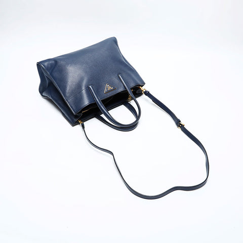 PRADA 2way Saffiano Leather Handbag Navy WS20151