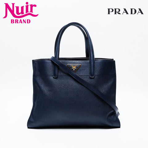 PRADA 2way Saffiano Leather Handbag Navy WS20151