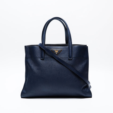 PRADA 2way Saffiano Leather Handbag Navy WS20151