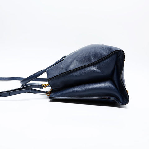PRADA 2way Saffiano Leather Handbag Navy WS20151