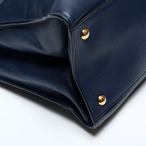 PRADA 2way Saffiano Leather Handbag Navy WS20151