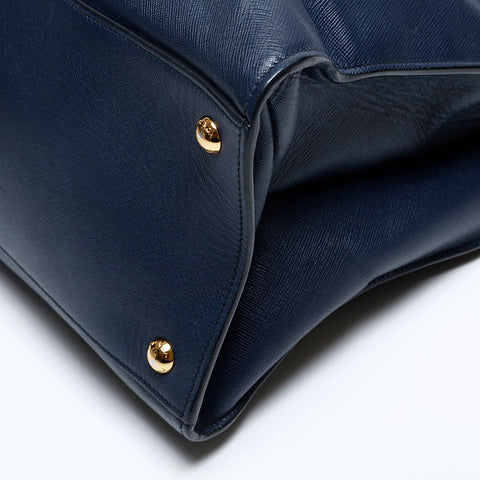 PRADA 2way Saffiano Leather Handbag Navy WS20151