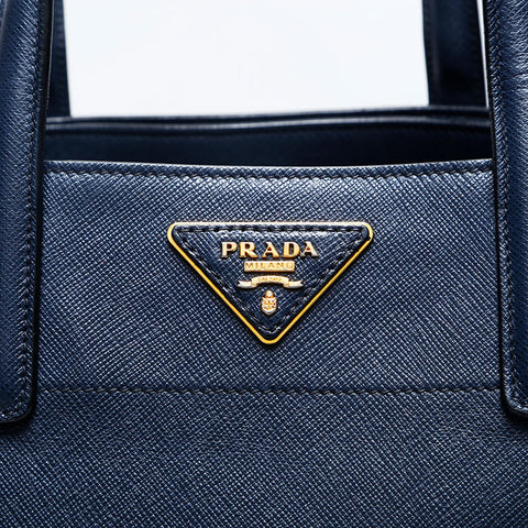 PRADA 2way Saffiano Leather Handbag Navy WS20151