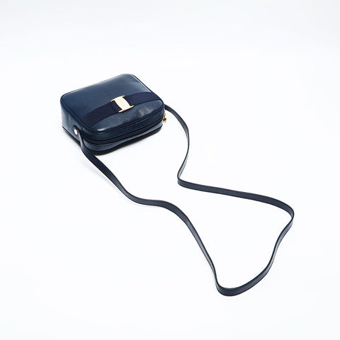 Salvatore Ferragamo Vara embossed leather Shoulder Bag Navy WS20155
