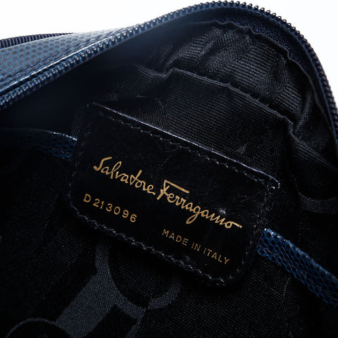 Salvatore Ferragamo Vara embossed leather Shoulder Bag Navy WS20155