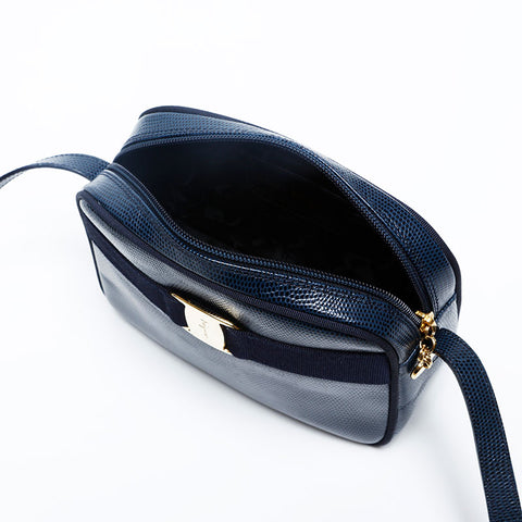 Salvatore Ferragamo Vara embossed leather Shoulder Bag Navy WS20155