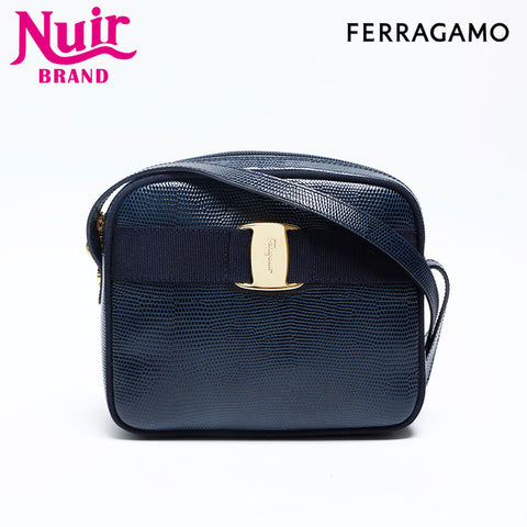 Salvatore Ferragamo Vara embossed leather Shoulder Bag Navy WS20155