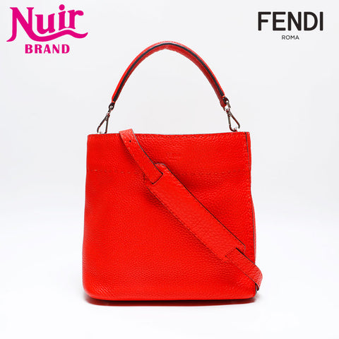 FENDI Leather Selleria Shoulder Bag Red WS20156