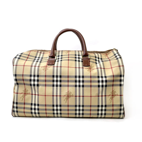 Burberry Nova Check 2way Travel Bag Boston Sac PVC Beige WS2015