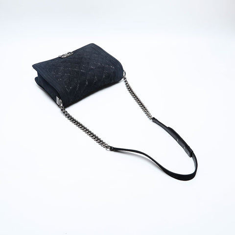 CHANEL Boy Chanel Suede 18th Series 2013-2014 Shoulder Bag black WS20160