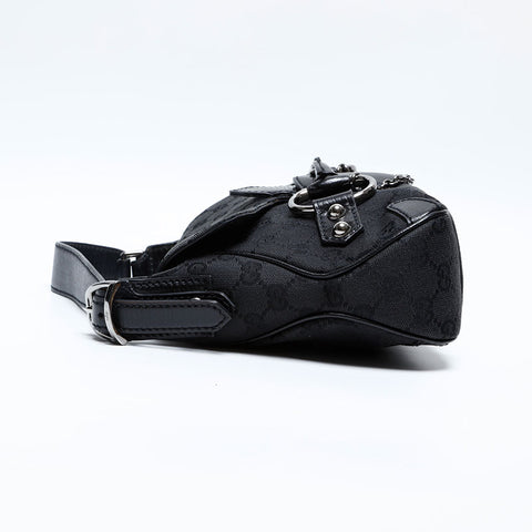 GUCCI Canvas Leather Horsebit Shoulder Bag black WS20161