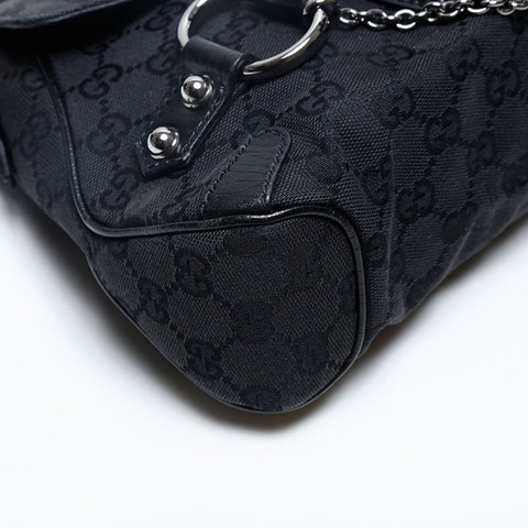 GUCCI Canvas Leather Horsebit Shoulder Bag black WS20161