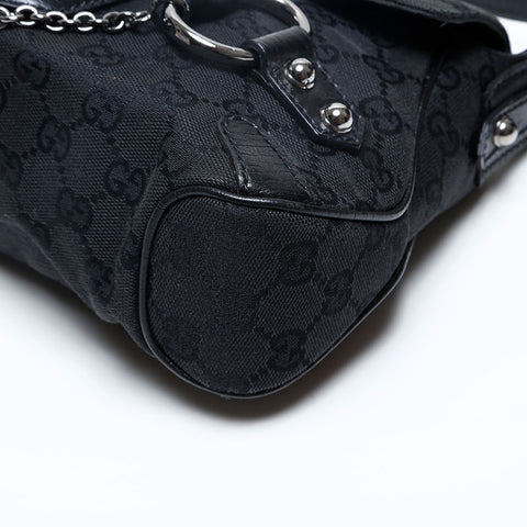 GUCCI Canvas Leather Horsebit Shoulder Bag black WS20161
