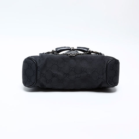 GUCCI Canvas Leather Horsebit Shoulder Bag black WS20161