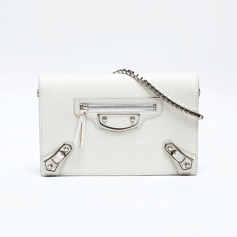 BALENCIAGA Wallet Chain City Shoulder Bag Ivory WS20169