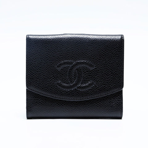 CHANEL Caviar Skin COCO Mark 10 series Bifold Wallet black WS20176