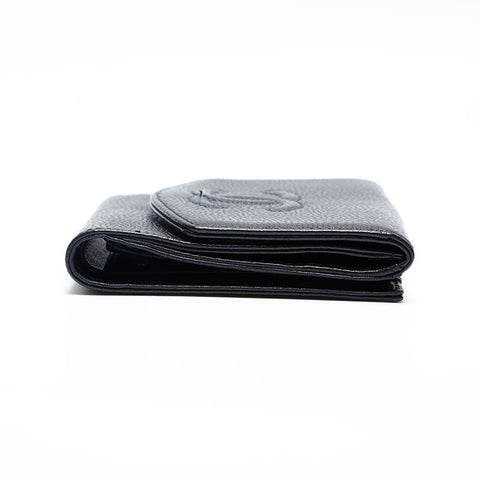 CHANEL Caviar Skin COCO Mark 10 series Bifold Wallet black WS20176