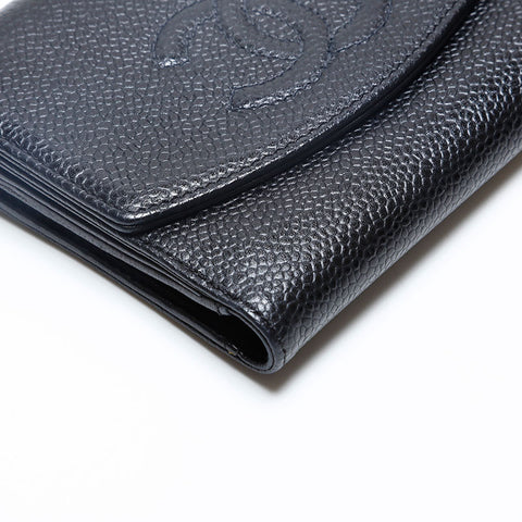CHANEL Caviar Skin COCO Mark 10 series Bifold Wallet black WS20176
