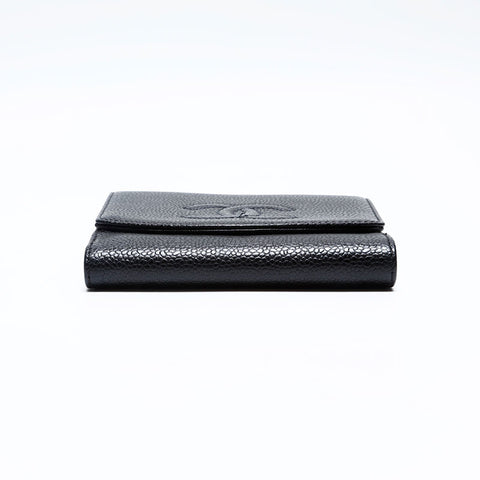 CHANEL Caviar Skin COCO Mark 10 series Bifold Wallet black WS20176