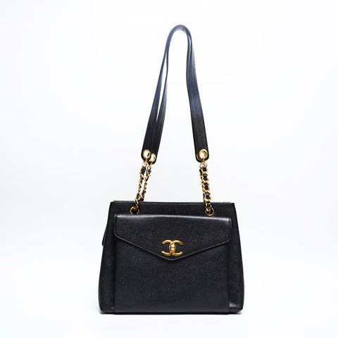 CHANEL 3rd Series 1994-1995 Turnlock Caviar Skin COCO Mark Shoulder Bag black WS20184