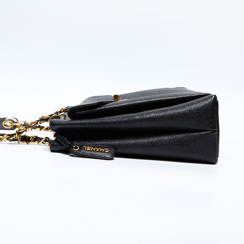 極美品 シャネル CHANEL 3番台 1994-1995 ターンロック キャビアスキン ココマーク ショルダーバッグ  ブラック WS20184