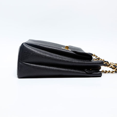 極美品 シャネル CHANEL 3番台 1994-1995 ターンロック キャビアスキン ココマーク ショルダーバッグ  ブラック WS20184