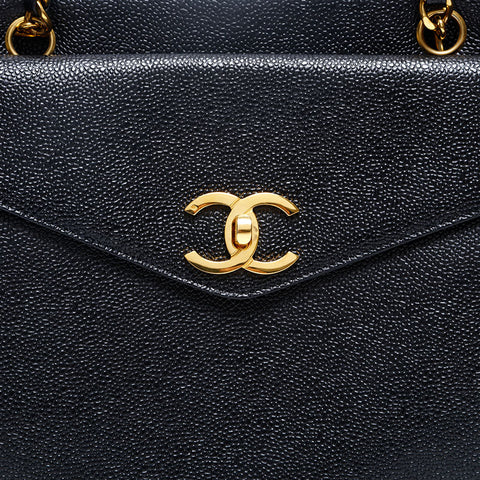 極美品 シャネル CHANEL 3番台 1994-1995 ターンロック キャビアスキン ココマーク ショルダーバッグ  ブラック WS20184