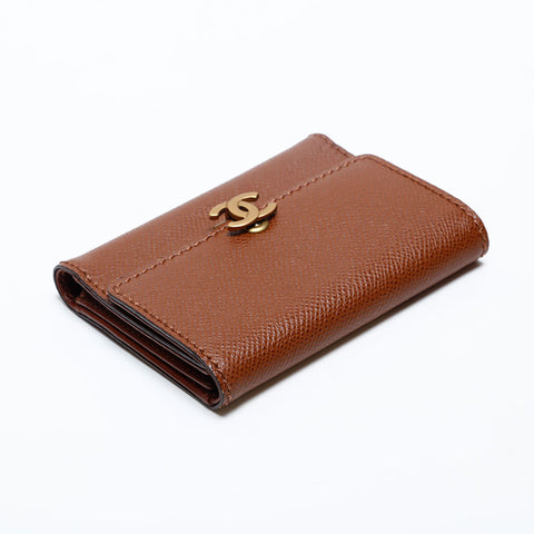 CHANEL Caviar Skin COCO Mark 5th Series 1997-1999 Bifold Wallet Brown WS20188