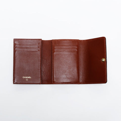 CHANEL Caviar Skin COCO Mark 5th Series 1997-1999 Bifold Wallet Brown WS20188