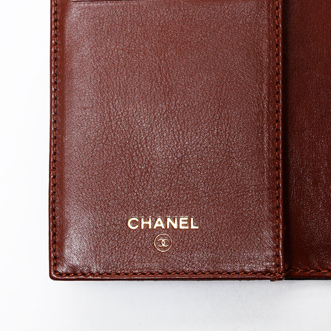 CHANEL Caviar Skin COCO Mark 5th Series 1997-1999 Bifold Wallet Brown WS20188