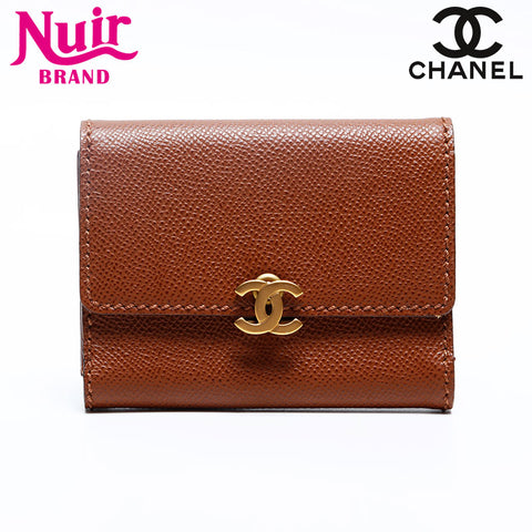 CHANEL Caviar Skin COCO Mark 5th Series 1997-1999 Bifold Wallet Brown WS20188