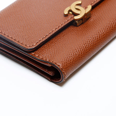 CHANEL Caviar Skin COCO Mark 5th Series 1997-1999 Bifold Wallet Brown WS20188