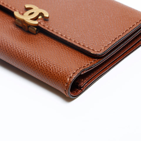 CHANEL Caviar Skin COCO Mark 5th Series 1997-1999 Bifold Wallet Brown WS20188