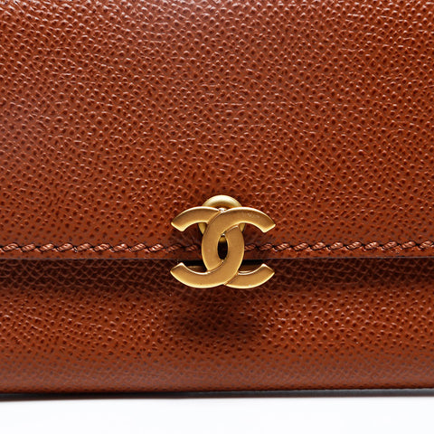 CHANEL Caviar Skin COCO Mark 5th Series 1997-1999 Bifold Wallet Brown WS20188