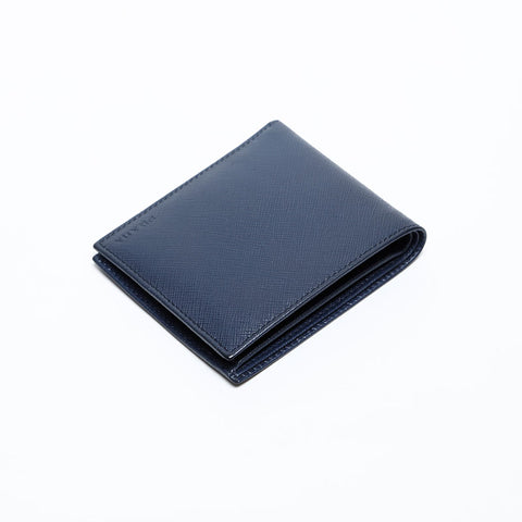 PRADA Logo Safiano Bifold Wallet Navy WS20191