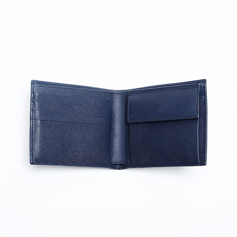PRADA Logo Safiano Bifold Wallet Navy WS20191